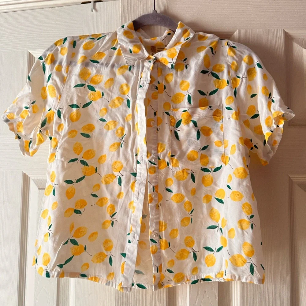 Japna Yellow and Green Button Down Shirt with Playful Design - Picture 1 of 4
